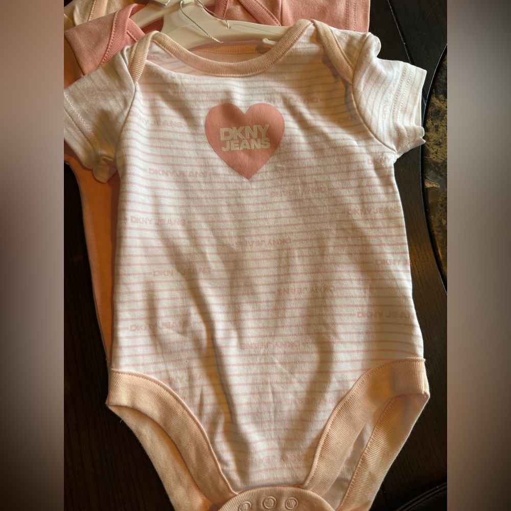 NWT Baby Girl 3‎ Pack Onsies DKNY Jeans 6-9 Mos